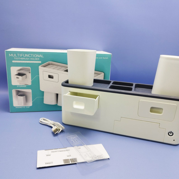 Держатель для зубной пасты и щеток, стерилизация УФ и дезинфекция Multifunctional Toothbrush / Держатель с выдвижными полками и двумя подвесными стаканчиками продажа и отгрузка коробками кор/24 шт